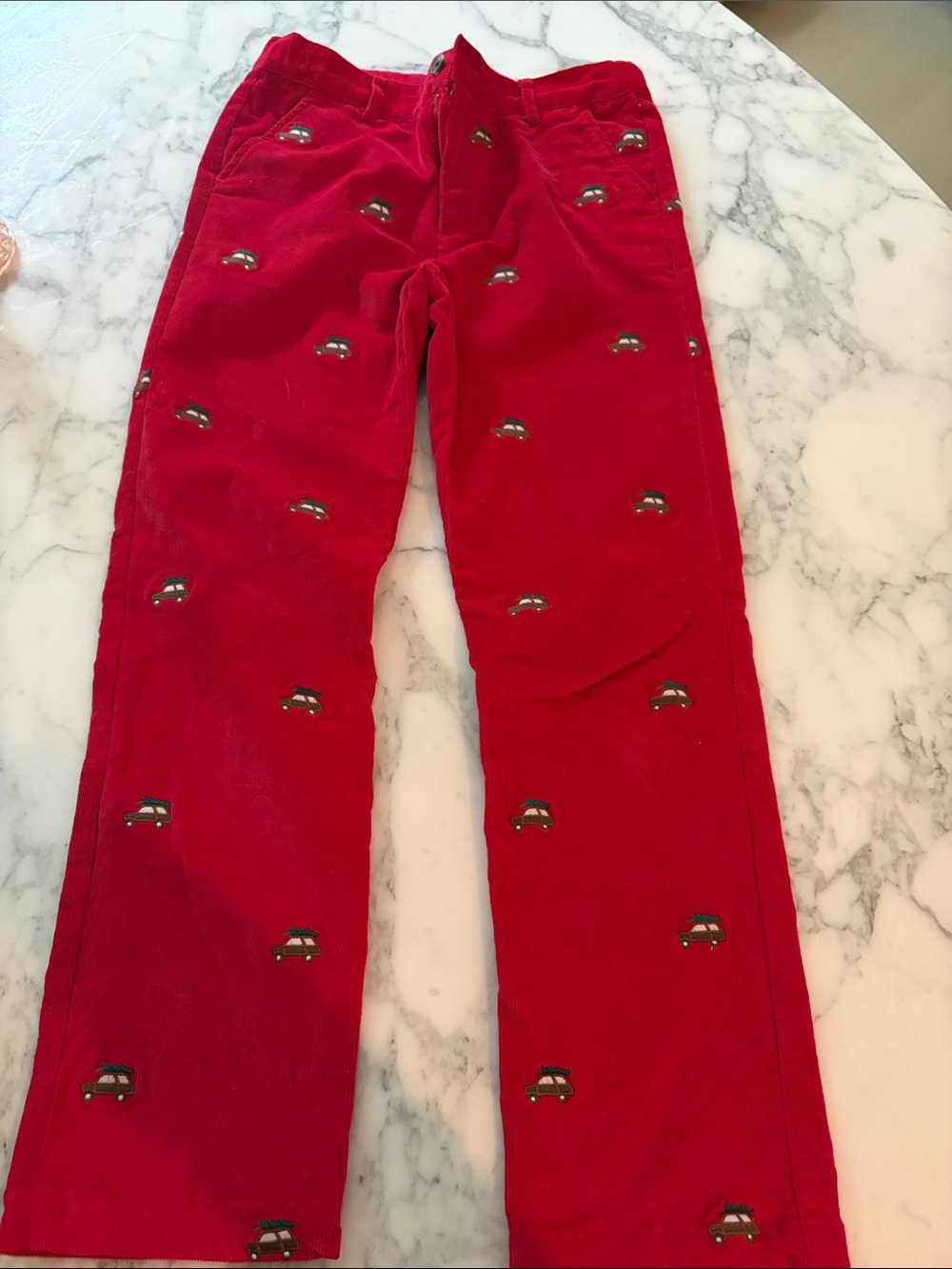 Classic Prep Red Corduroy Pajama Pants with Car Embroideries